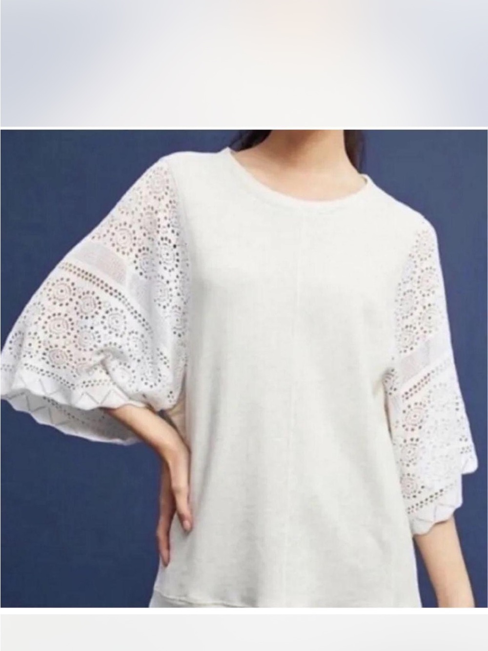 Akemi + Kin ANTHROPOLOGIE knit Dolman crochet sleeves sweatshirt LARGE